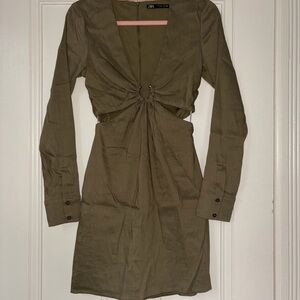 Zara Khaki Long Sleeve Dress